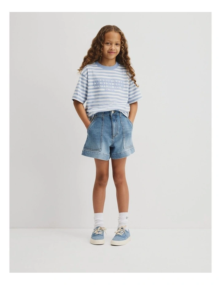Teen Australian Cotton Short Sleeve Relaxed Heritage T-shirt in Mid Blue Stripe image 4