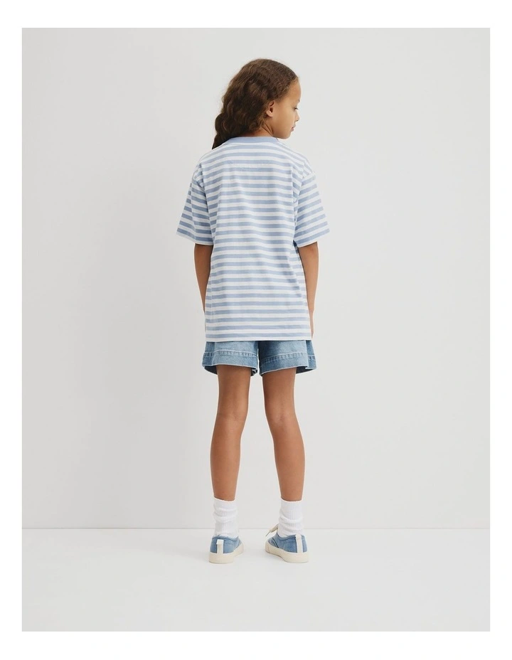 Teen Australian Cotton Short Sleeve Relaxed Heritage T-shirt in Mid Blue Stripe image 5