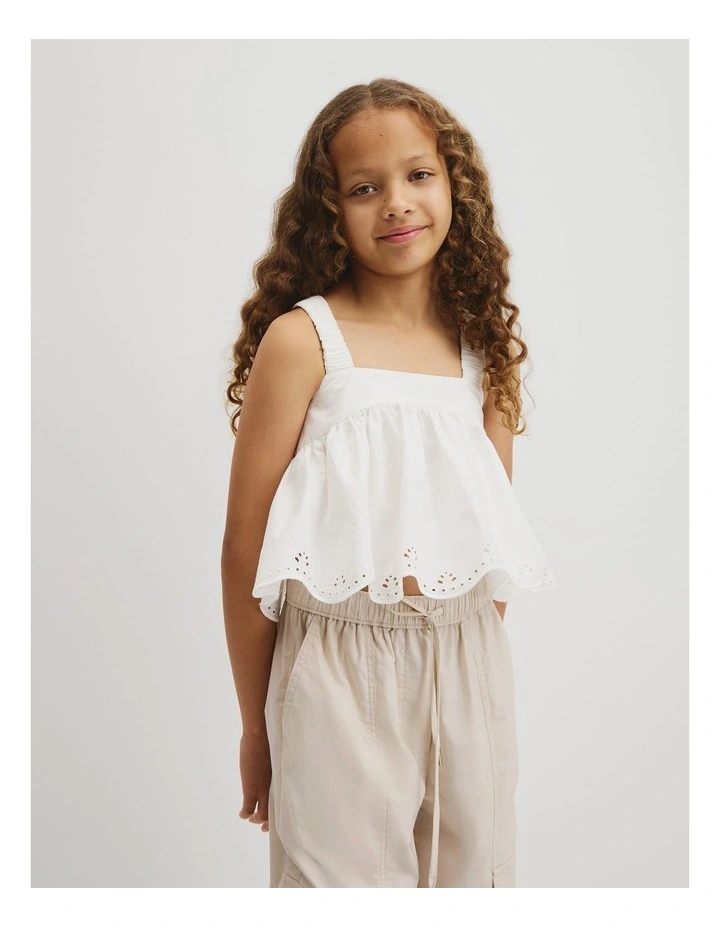 Teen Sleeveless Cutwork Cami Top in Marshmallow image 1