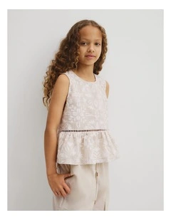 Teen Sleeveless Peplum Top in Stone