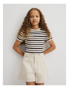 Teen Short Sleeve Rib T-shirt in Stone Stripe