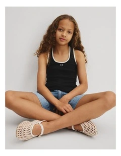 Teen Sleeveless Rib Tank in Black