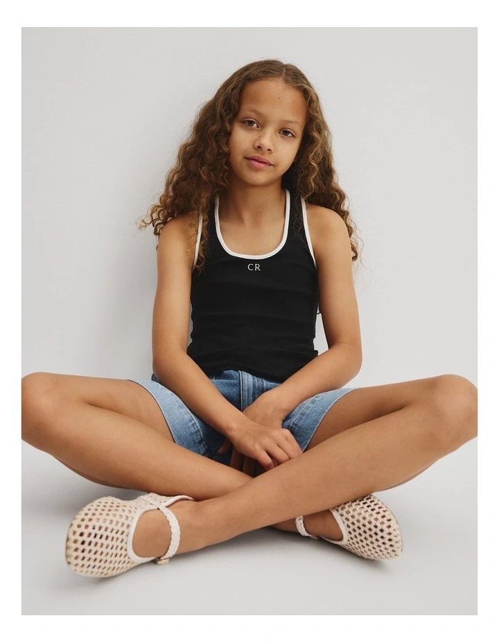 Teen Sleeveless Rib Tank in Black image 1