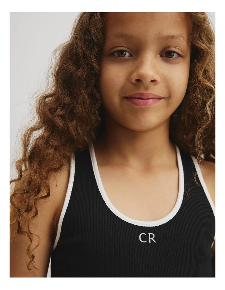 Teen Sleeveless Rib Tank in Black image 3