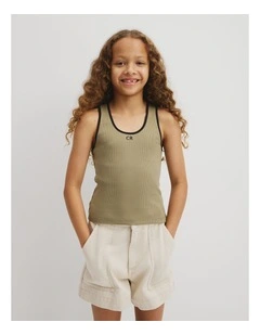 Teen Sleeveless Rib Tank in Aloe