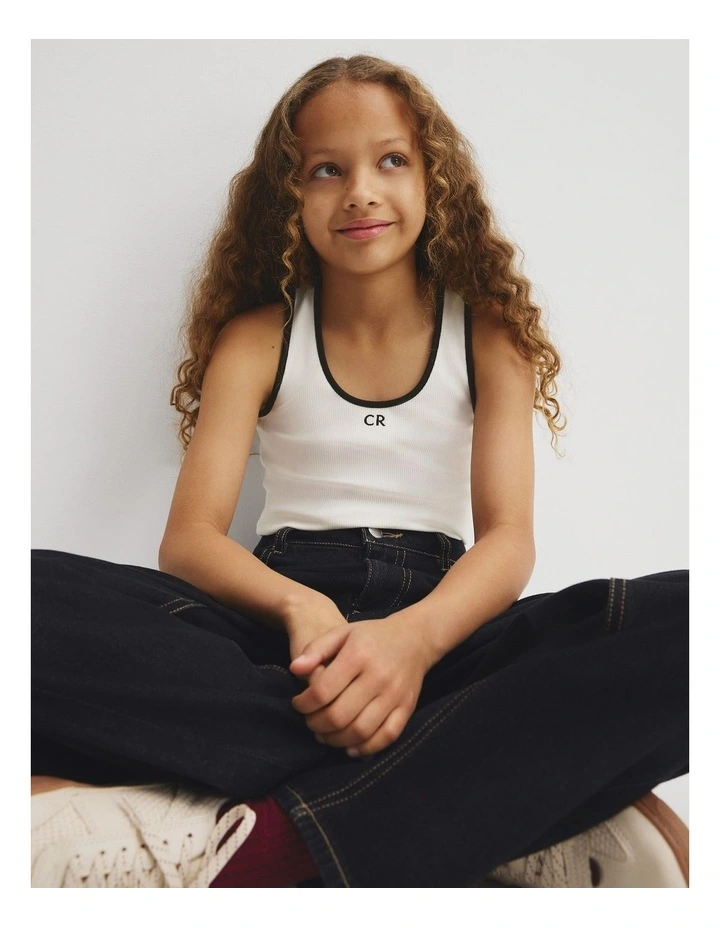 Teen Sleeveless Rib Tank in Marshmallow image 3