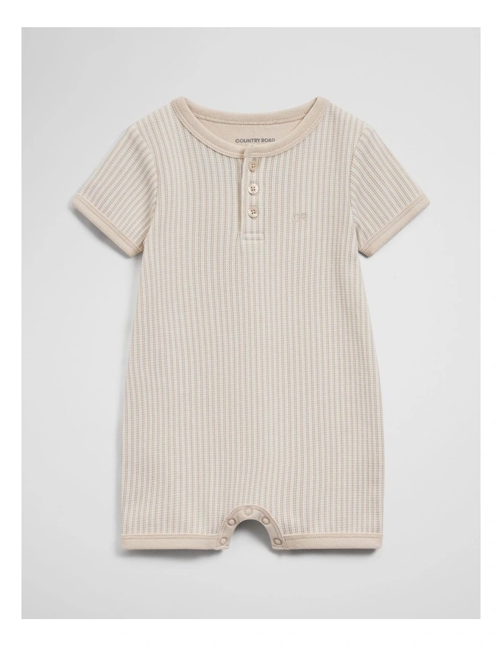 Short Sleeve Waffle Romper in Pebble Stripe image 1