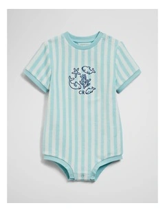 Stripe Terry Romper in Reef Blue Stripe