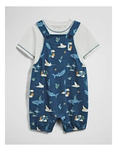 Short Sleeve Overall Set in Reef Blue