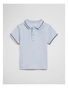 Short Sleeve Logo Polo in Light Blue