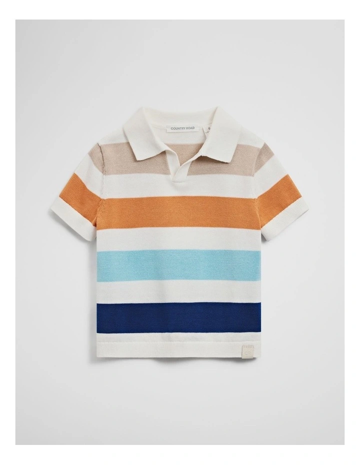 Stripe Knit Polo in Pebble image 1