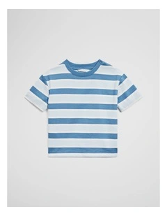Oversized Stripe Short Sleeve T-shirt in Pacific Blue Stripe