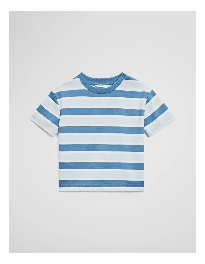 Oversized Stripe Short Sleeve T-shirt in Pacific Blue Stripe image 1