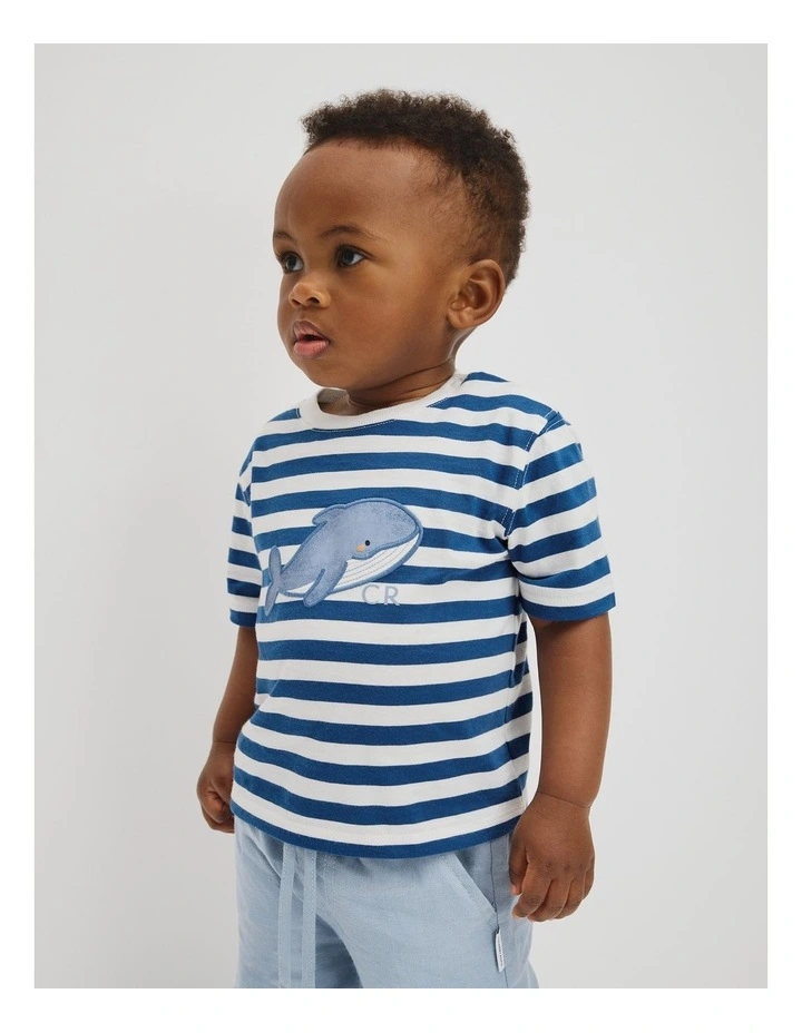 Relaxed Fit Whale T-shirt in Bold Blue Stripe image 1