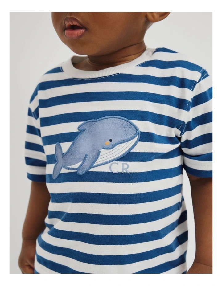 Relaxed Fit Whale T-shirt in Bold Blue Stripe image 3