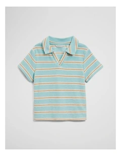Relaxed Fit Stripe Terry Polo in Reef Blue Stripe