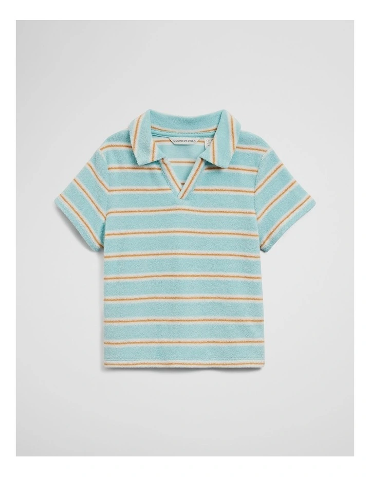 Relaxed Fit Stripe Terry Polo in Reef Blue Stripe image 1