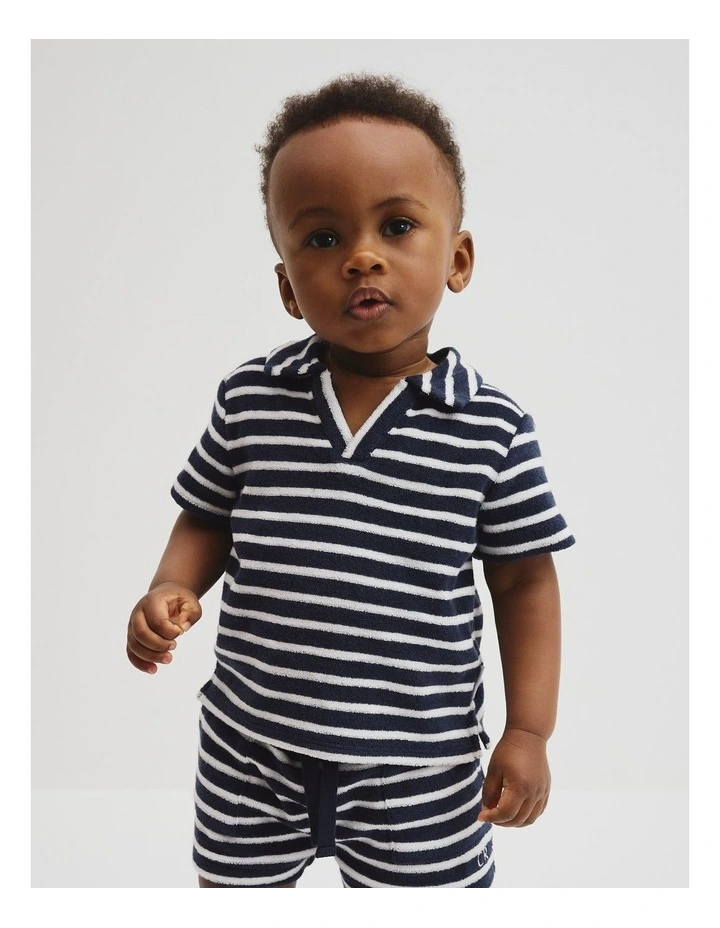 Relaxed Fit Stripe Terry Polo in Navy Stripe image 1