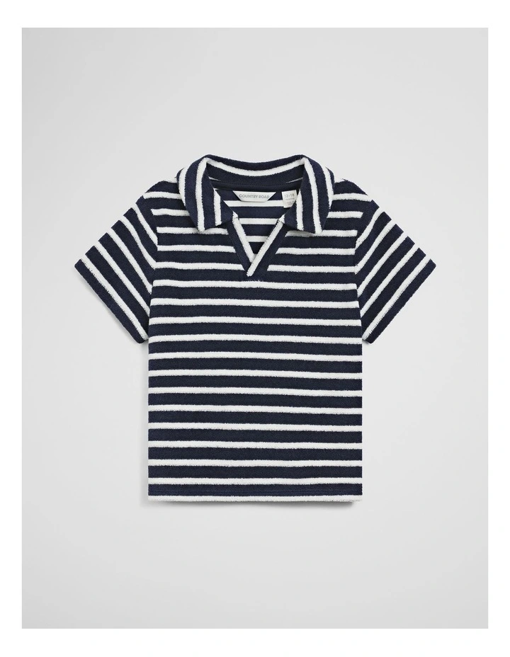 Relaxed Fit Stripe Terry Polo in Navy Stripe image 2