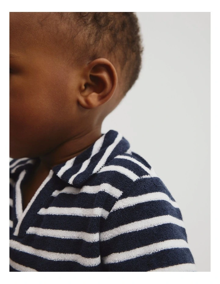 Relaxed Fit Stripe Terry Polo in Navy Stripe image 3