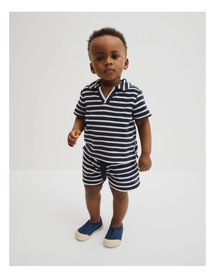 Relaxed Fit Stripe Terry Polo in Navy Stripe image 4
