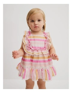Sleeveless Print Romper Dress in Sunset Stripe