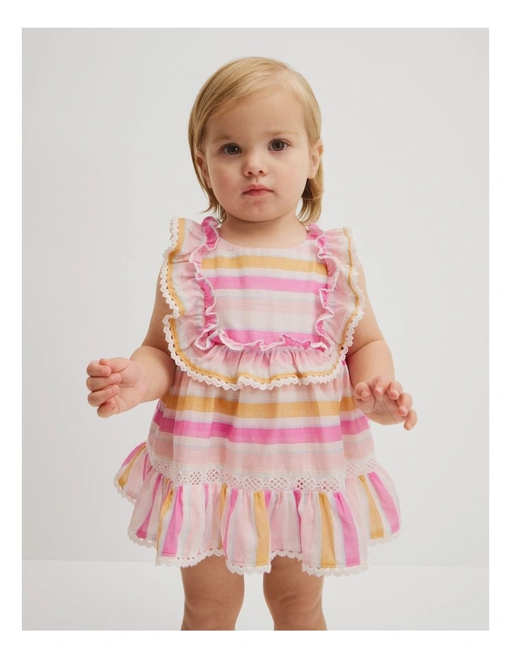 Sleeveless Print Romper Dress in Sunset Stripe image 1