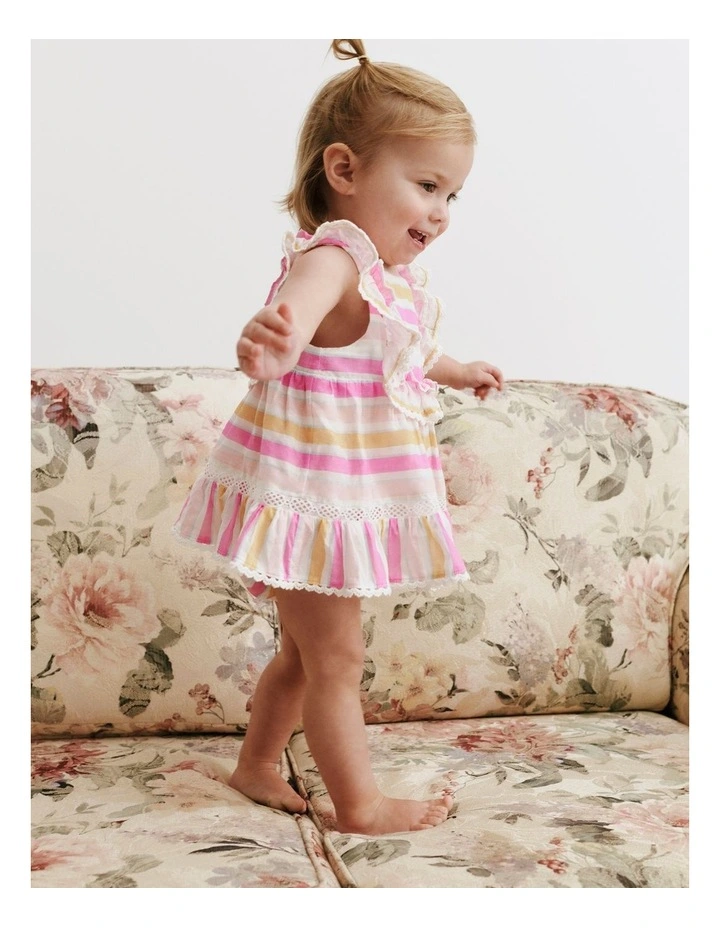 Sleeveless Print Romper Dress in Sunset Stripe image 2
