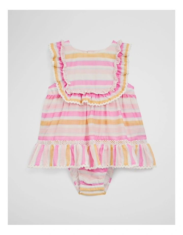 Sleeveless Print Romper Dress in Sunset Stripe image 3