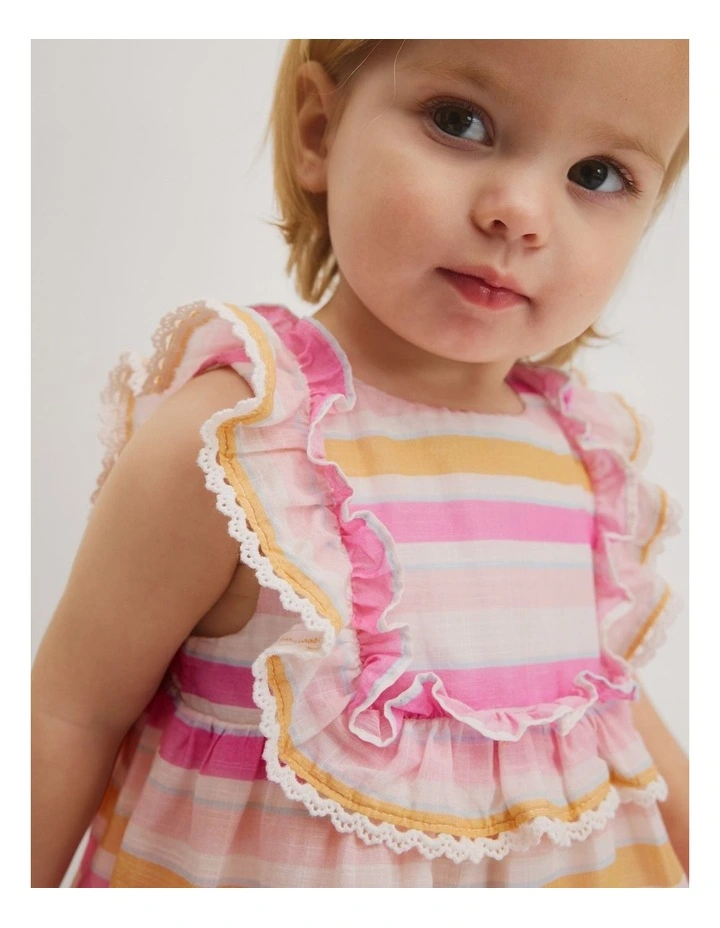 Sleeveless Print Romper Dress in Sunset Stripe image 4