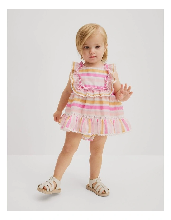Sleeveless Print Romper Dress in Sunset Stripe image 5