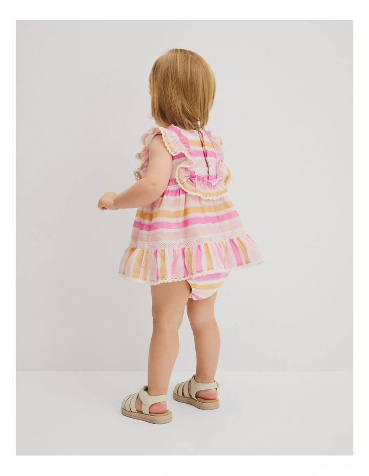 Sleeveless Print Romper Dress in Sunset Stripe image 6