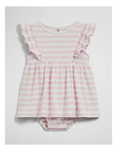 Sleeveless Rib Romper Dress in Cloud Pink Stripe