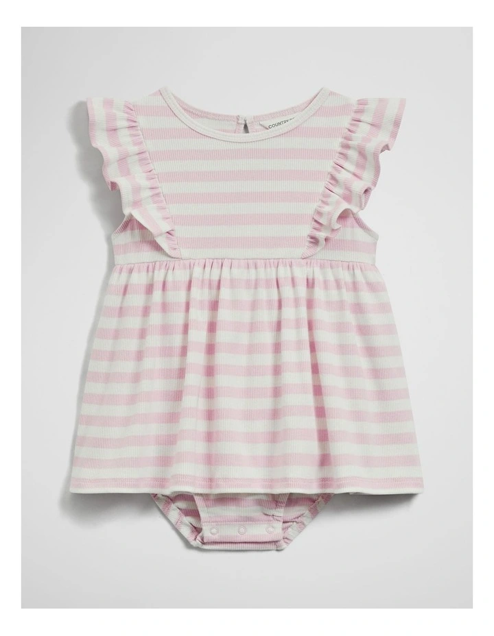 Sleeveless Rib Romper Dress in Cloud Pink Stripe image 1