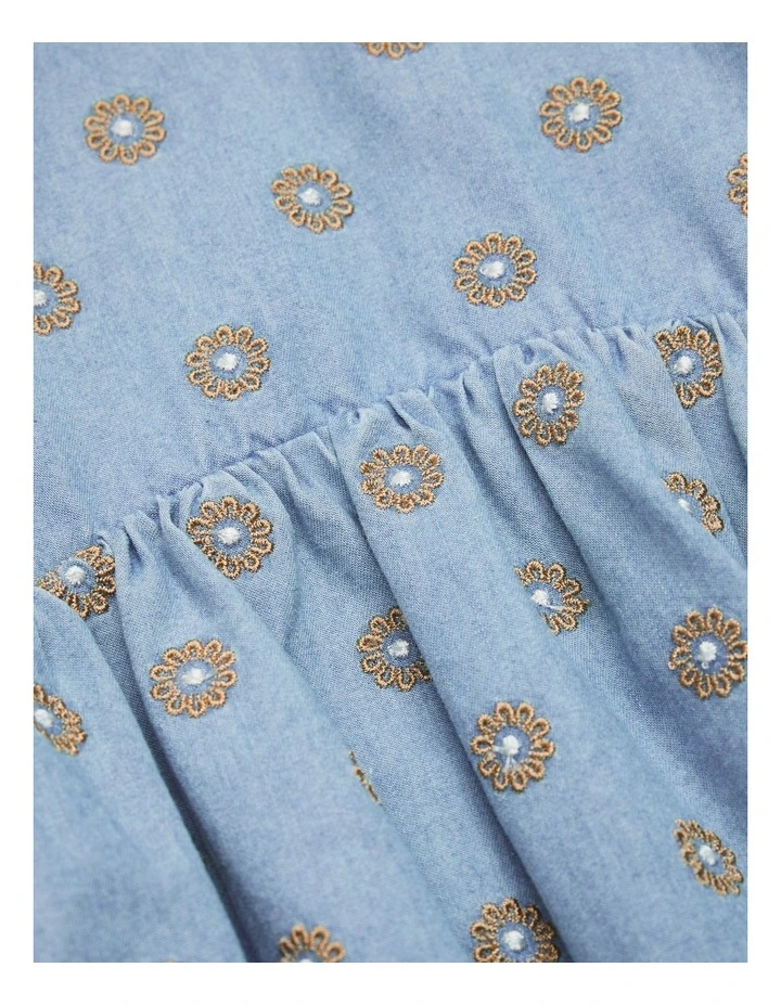 Short Sleeve Chambray Embroidered Romper in Sky Blue Wash image 6