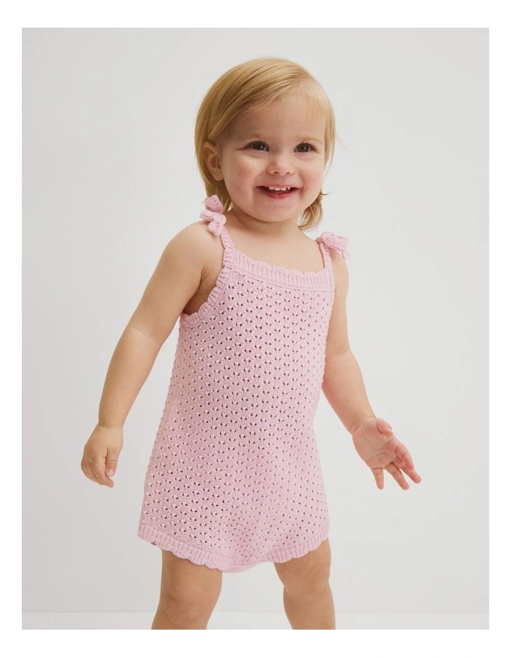 Sleeveless Scallop Knit Romper in Pink Tulle image 1