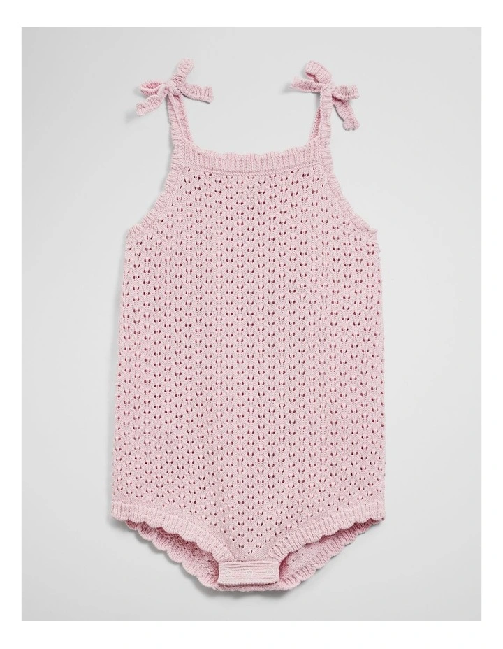 Sleeveless Scallop Knit Romper in Pink Tulle image 2