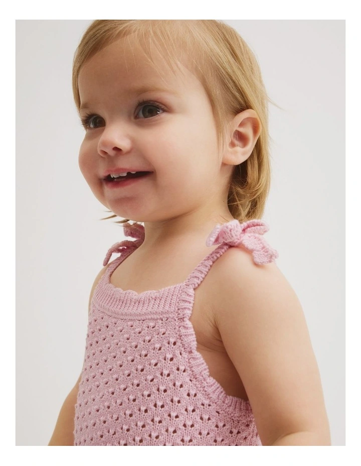Sleeveless Scallop Knit Romper in Pink Tulle image 3