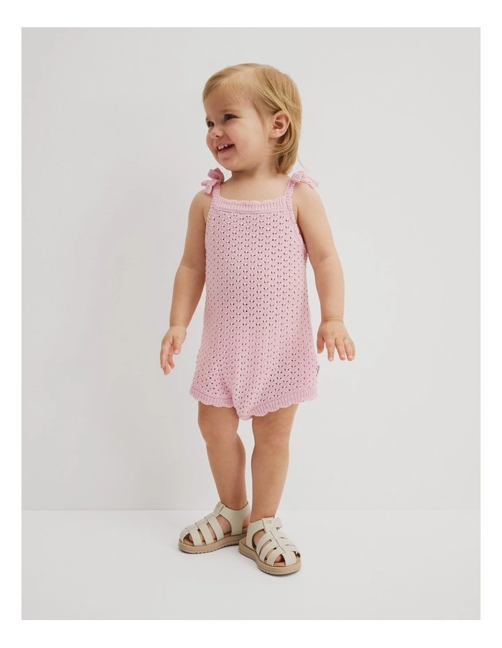 Sleeveless Scallop Knit Romper in Pink Tulle image 4