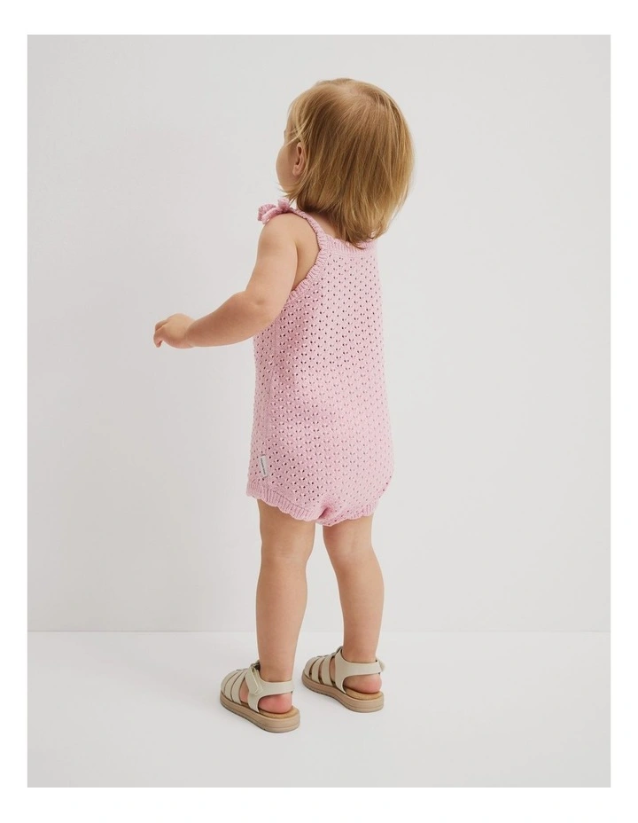 Sleeveless Scallop Knit Romper in Pink Tulle image 5