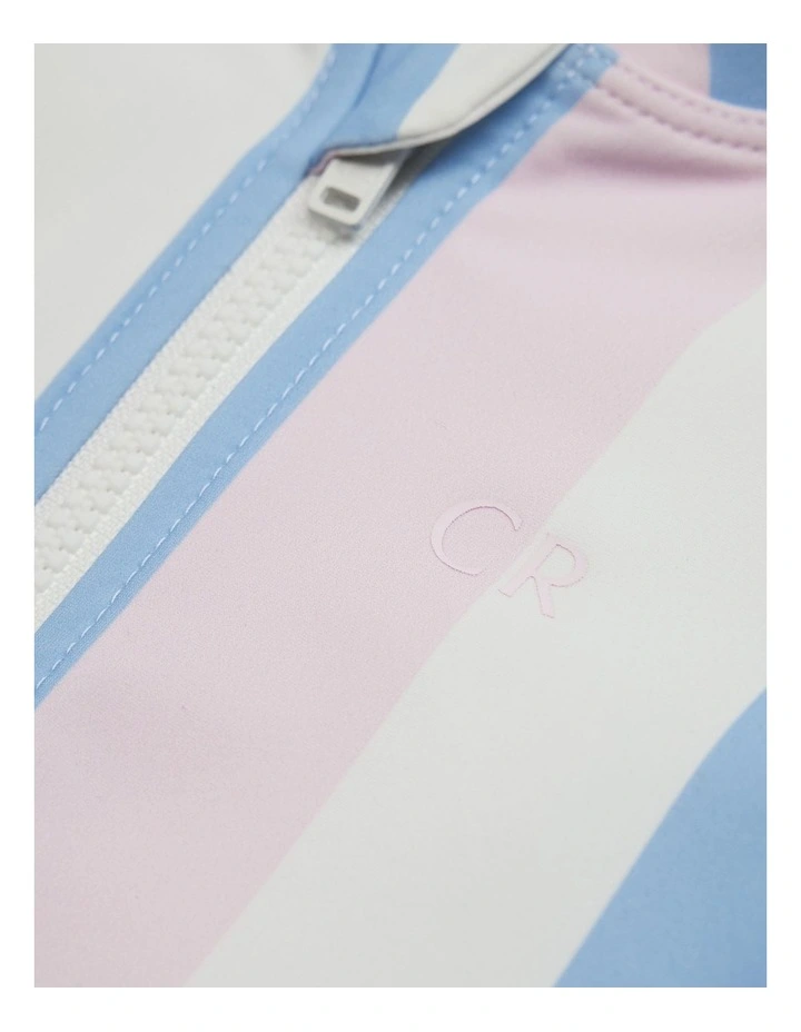 Long Sleeve Frill Swimsuit in Blue Pink Stripe image 3