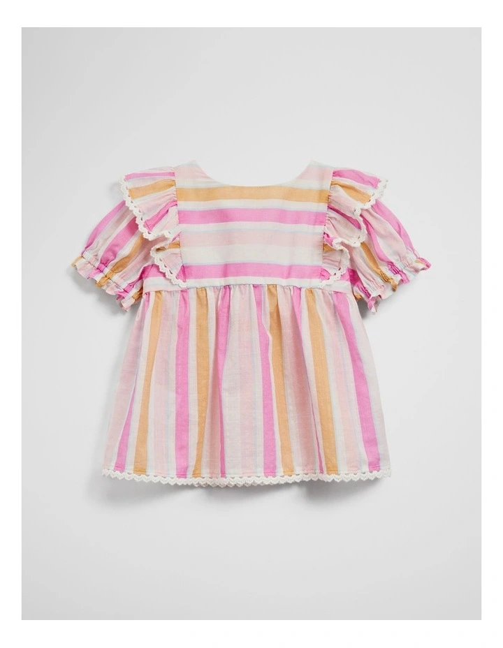Short Sleeve Frill Print Top in Sunset Stripe image 1