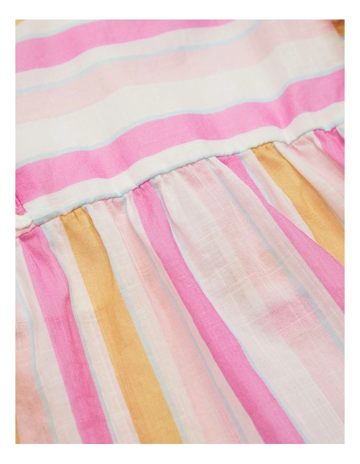 Short Sleeve Frill Print Top in Sunset Stripe image 2