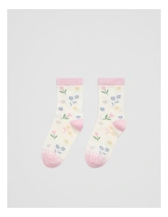 Floral Sock in Pink Tulle