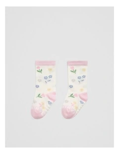 Floral Sock in Pink Tulle