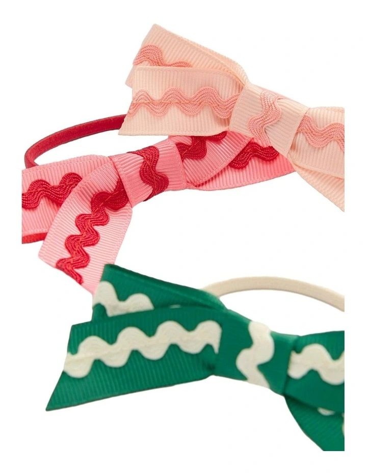 Ric Rac Bow Pack Of 3 in Blush image 2
