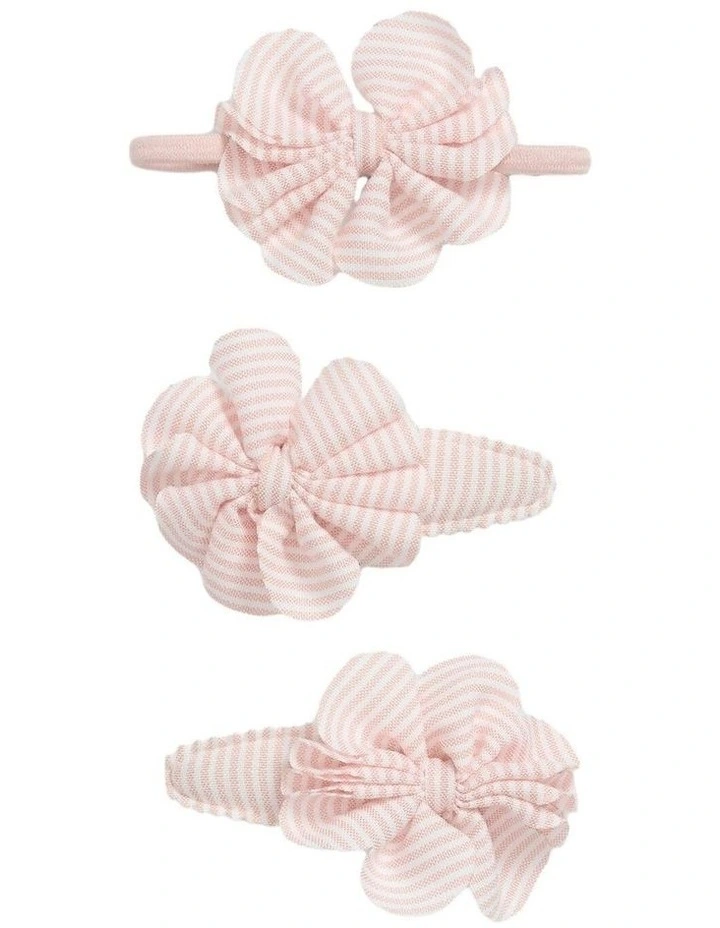 Gathered Bow Clip Pack Of 3 in Blush image 1