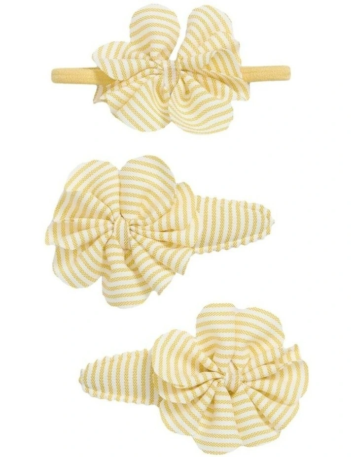 Gathered Bow Clip Pack Of 3 in Butter image 1