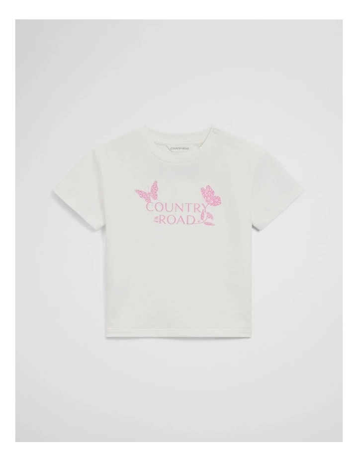 Short Sleeve Print Applique T-shirt in Marshmallow image 1