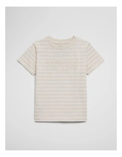 Australian Cotton Short Sleeve Heritage T-shirt in Oatmeal Marle Stripe